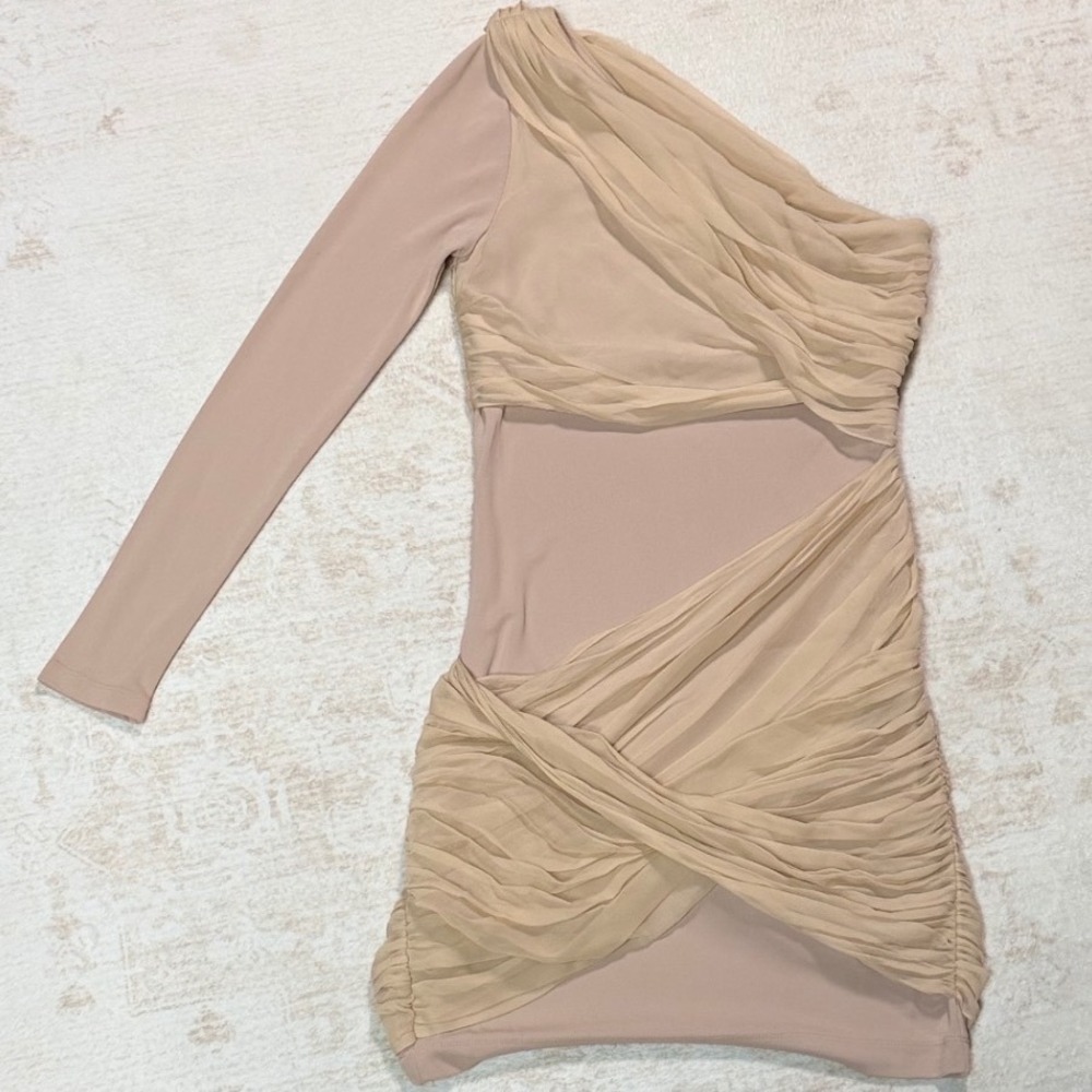 Alice + Olivia Goddess One Shoulder Silk Draped Mini Dress Small